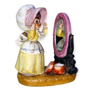 VTG MCM Lego Colonial Pioneer Girl Mirror Fancy Hat Shop Porcelain figurine